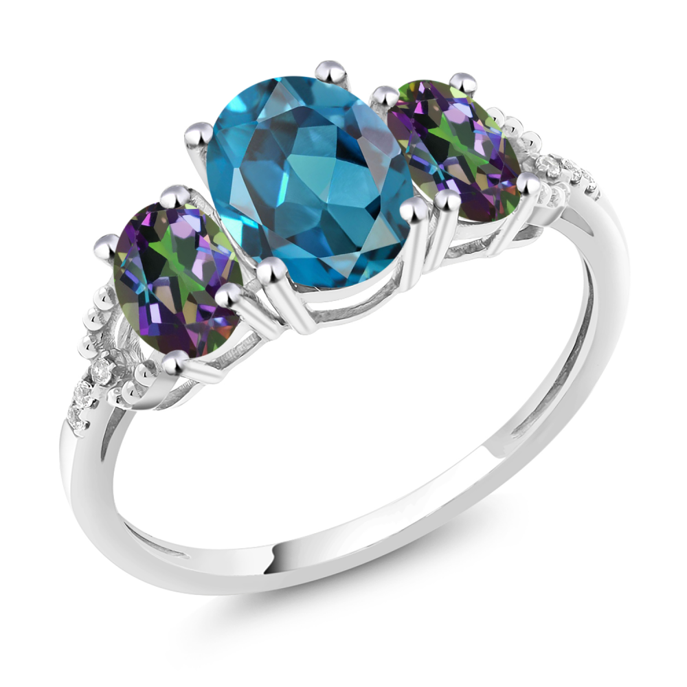 10K White Gold Women Three-Stone Ring | Gem Stone King ™